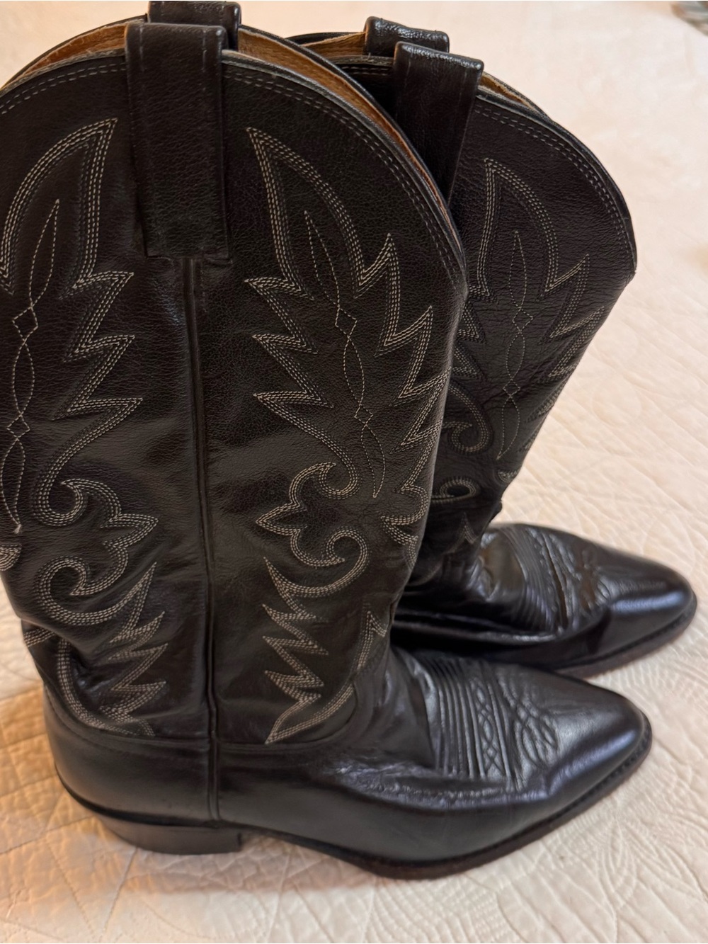 Dan Post Black Leather Western Cowboy Boots with Decorative Stitching 16770